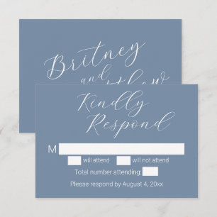 Tarjetas RSVP de una boda azul turbia minimalista