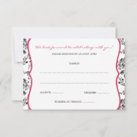 Tarjetas RSVP de Victorian Damask (Negro y Fuschia
