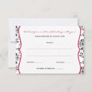 Tarjetas RSVP de Victorian Damask (Negro y Fuschia