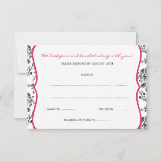 Tarjetas RSVP de Victorian Damask (Negro y Fuschia