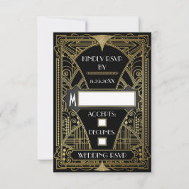 Tarjetas RSVP de Vintage Black & Gold Art Deco Wed
