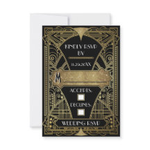 Tarjetas RSVP de Vintage Black & Gold Art Deco Wed