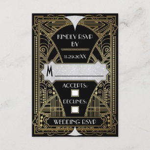 Tarjetas RSVP de Vintage Black & Gold Art Deco Wed