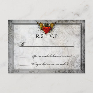 Tarjetas RSVP de Vintage Urban Tattoo WingHeart