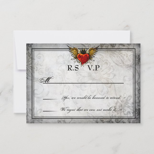 Tarjetas RSVP de Vintage Urban Tattoo WingHeart (Anverso)