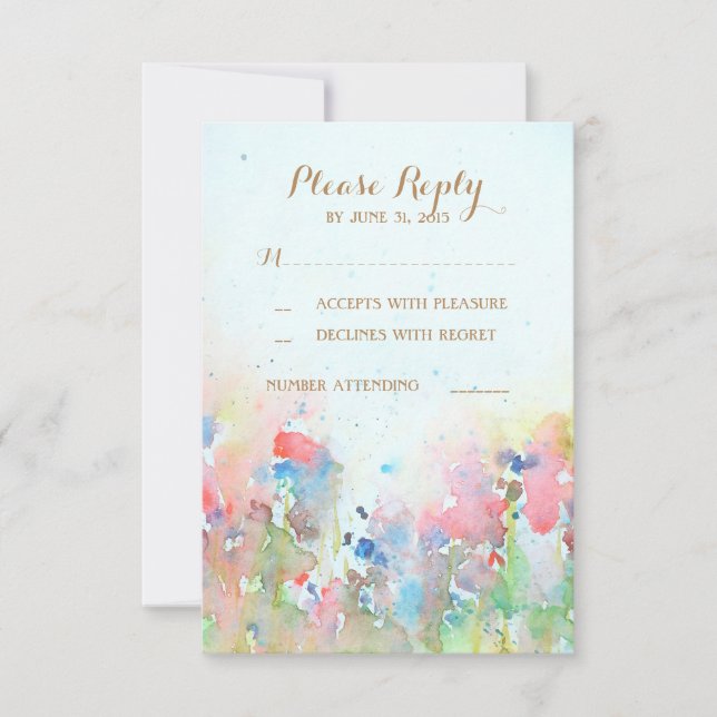 Tarjetas RSVP de Watercolor Meadow Wedding (Anverso)