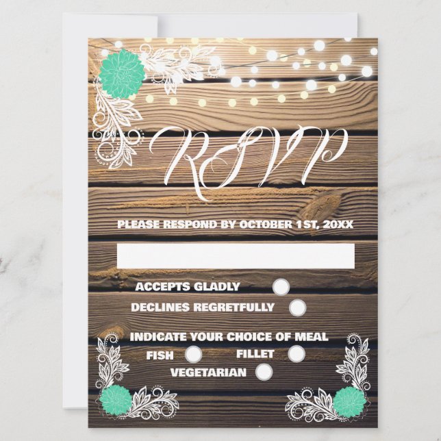 Tarjetas RSVP de Wood Rustic Lace (Anverso)