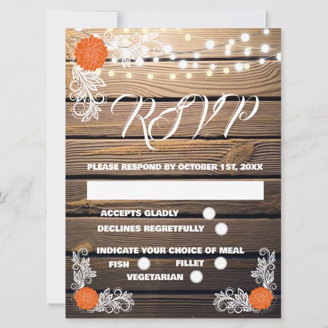 Tarjetas RSVP de Wood Rustic Lace (Anverso)