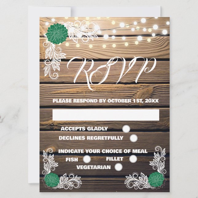 Tarjetas RSVP de Wood Rustic Lace (Anverso)