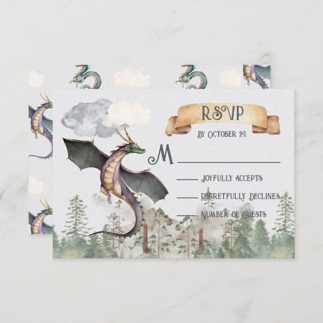 Tarjetas RSVP del Dragon Forest Woodland Encantado (Anverso / Reverso)
