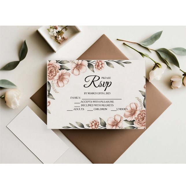 Tarjetas RSVP del Elegante Diseñador de Flores Ros (Subido por el creador)