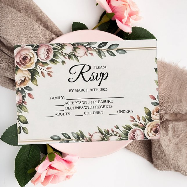 Tarjetas RSVP del elegante diseñador floral rosa (Subido por el creador)