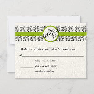 Tarjetas RSVP del guarnecido verde de Damask: Requ