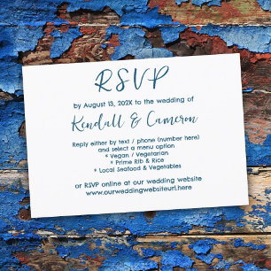 Tarjetas RSVP del menú de texto azul neutro