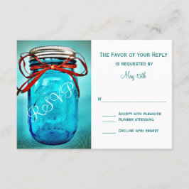 Tarjetas RSVP del país Rústico de Blue Mason Jar