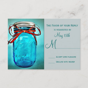 Tarjetas RSVP del país Rústico de Blue Mason Jar