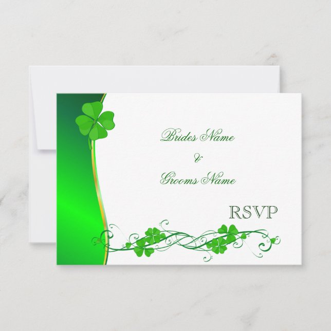 Tarjetas RSVP del patrón de Shamrock Lucky Green (Anverso)