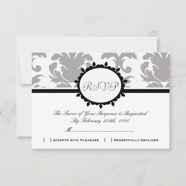 Tarjetas RSVP elegantes y elegantes de Damask Cute (Anverso)