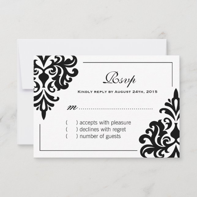 Tarjetas RSVP en blanco y negro (Anverso)