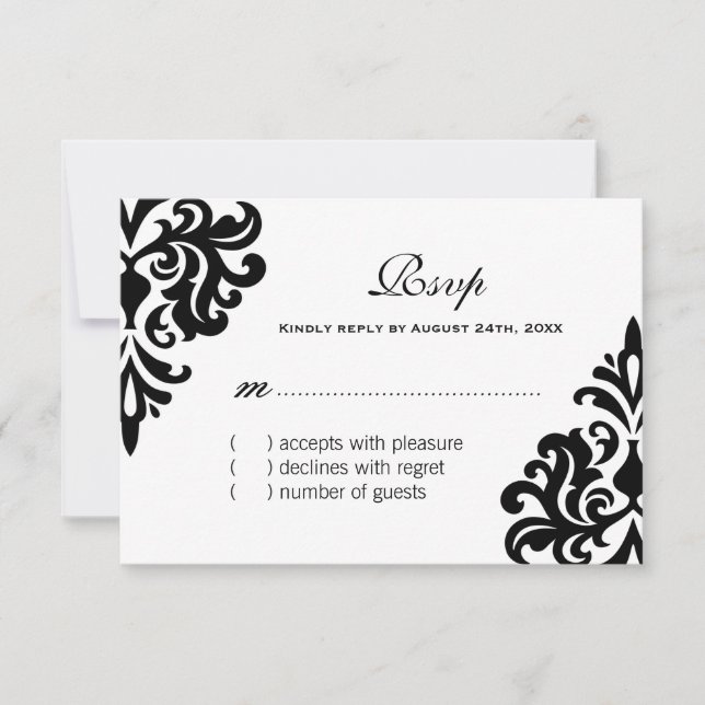 Tarjetas RSVP en blanco y negro (Anverso)