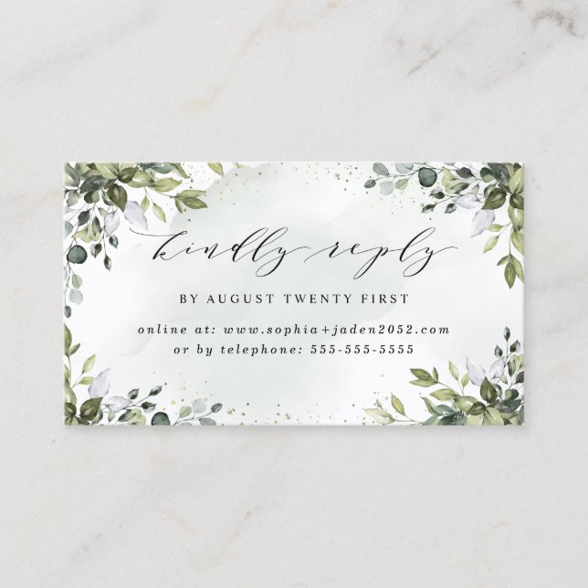 Tarjetas RSVP en línea del Boda Dusty Blue Greener (Anverso)