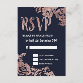 Tarjetas RSVP floral floral azul marino y Rosa oro
