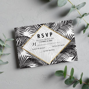 Tarjetas RSVP floral floral de oro blanco negro mo