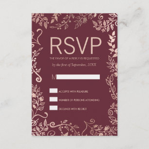 Tarjetas RSVP floral Marsala Red Rose Gold