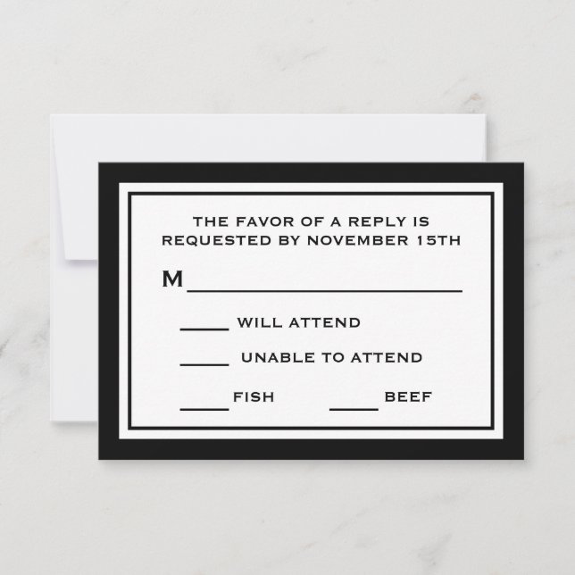 Tarjetas RSVP generales (negro / blanco) (Anverso)