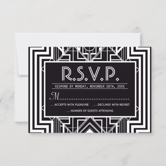 Tarjetas RSVP geométricas de color negro (Anverso)