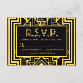 Tarjetas RSVP Geométricas de Oro y Negro