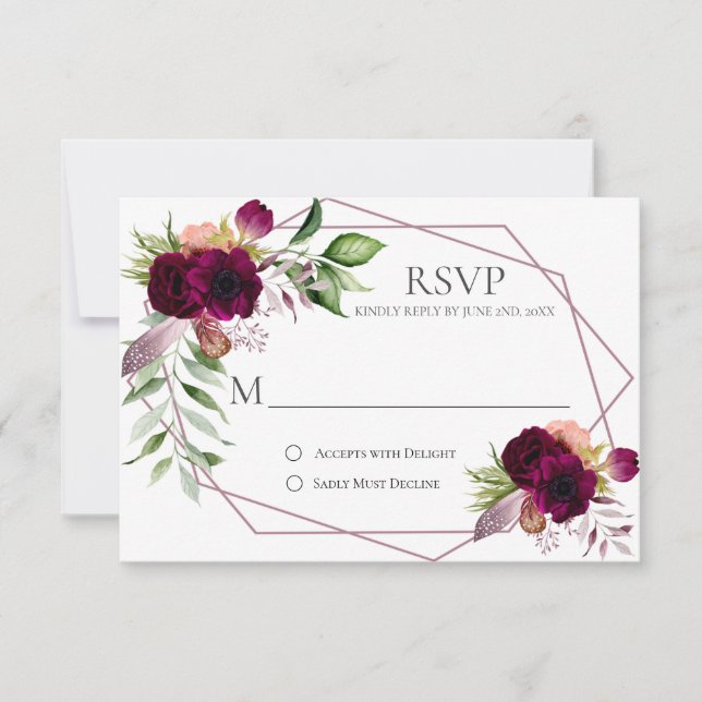 Tarjetas RSVP Geométricas de Romance Floral Bohemi (Anverso)