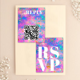 Tarjetas RSVP Gold Opal Stone para código QR Boda