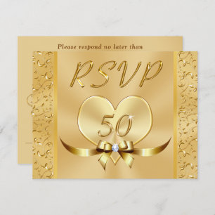 Tarjetas RSVP Gold para 50 años Boda