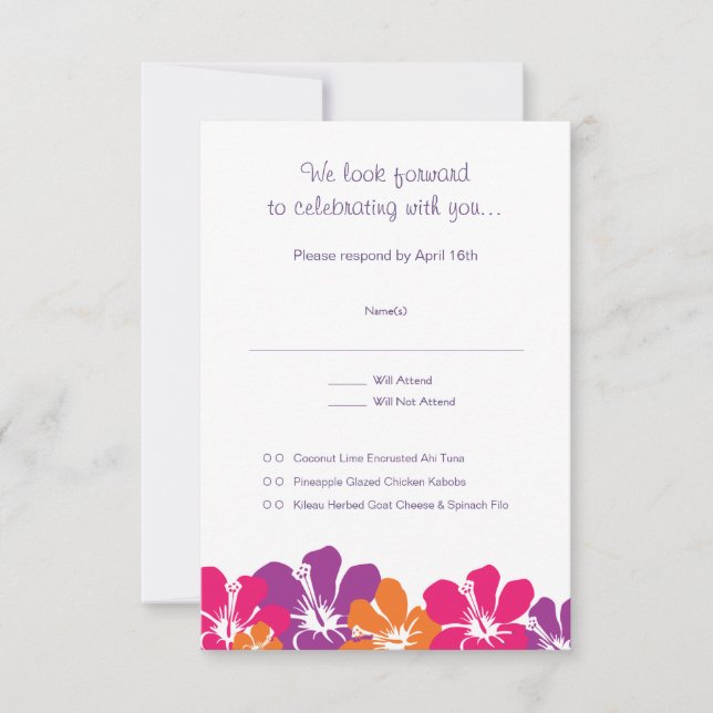 Tarjetas RSVP hawaianas con sobres (Anverso)