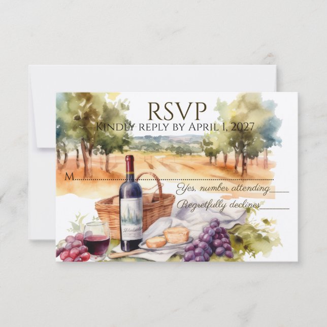 Tarjetas RSVP horizontales de viñedos de acuarela (Anverso)