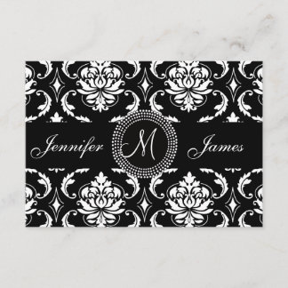 Tarjetas RSVP iniciales de Damask en negro para in