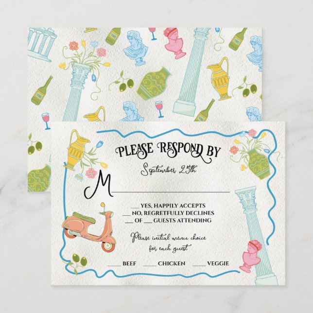 Tarjetas RSVP italianas griegas griegas de la regi (Anverso / Reverso)