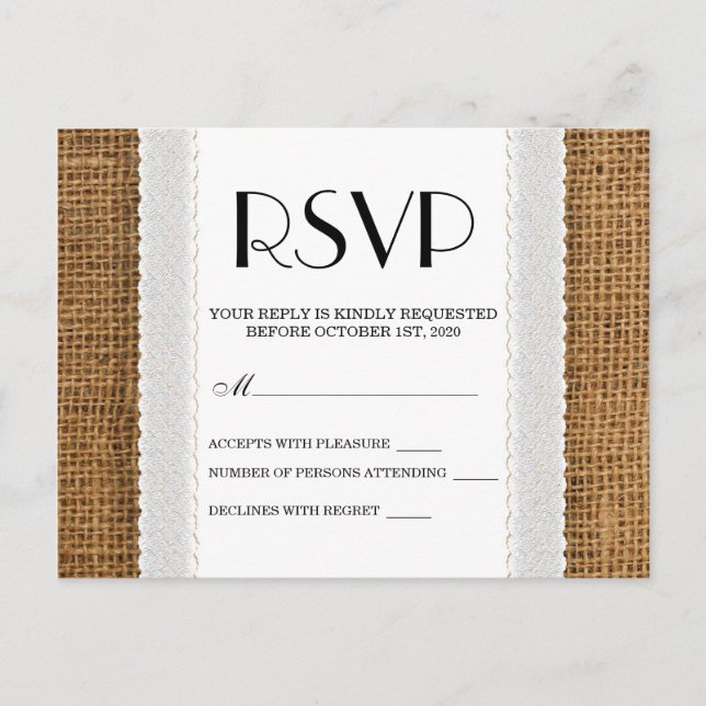 Tarjetas RSVP Jute and Lace (Anverso)