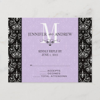 Tarjetas RSVP Monograma Candelabro Púrpura