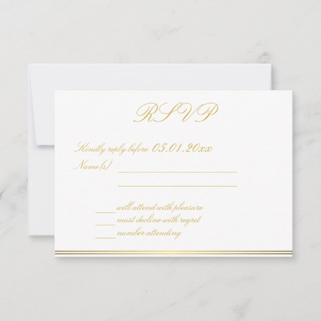 Tarjetas RSVP Monogramed Black Gold Elegant Wedant (Anverso)