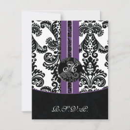 tarjetas rsvp monogramo damask púrpura