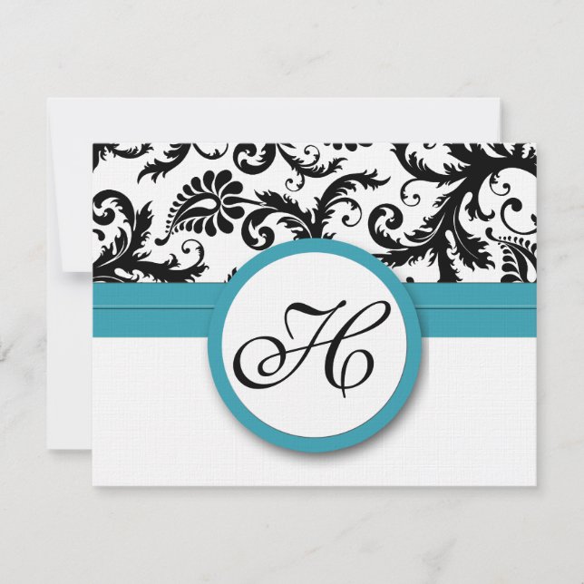 Tarjetas RSVP-Negro y blanco Damask Piscina oscura (Anverso)