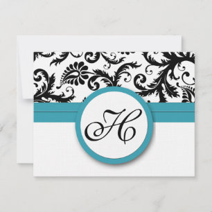 Tarjetas RSVP-Negro y blanco Damask Piscina oscura