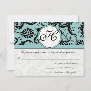 Tarjetas RSVP-Negro y blanco Damask Piscina oscura