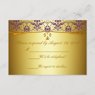Tarjetas RSVP Ornate Formal Purple Gold Damask