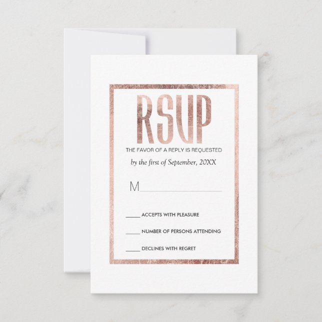 Tarjetas RSVP Oro Rosa Faux de moda (Anverso)