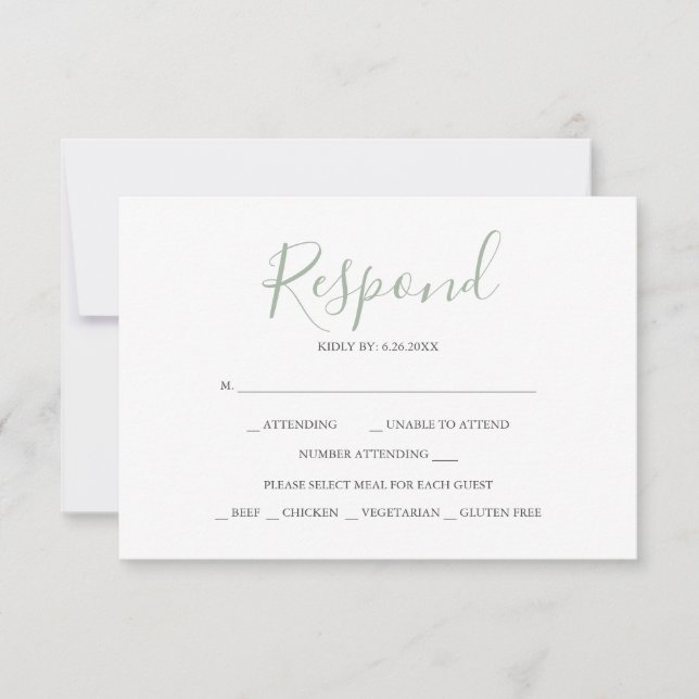 Tarjetas RSVP Para Boda Sage Green (Anverso)