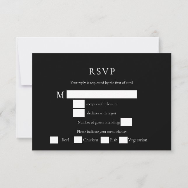 Tarjetas RSVP para Boda simple en blanco y negro (Anverso)