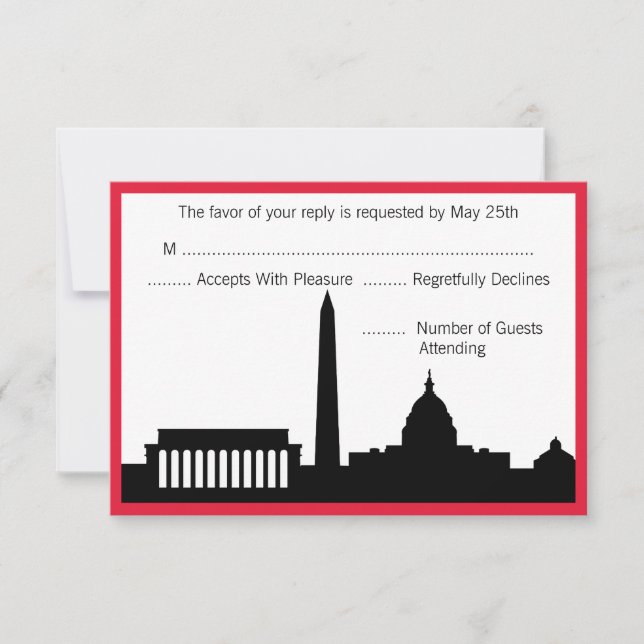 Tarjetas RSVP para bodas de línea aérea DC - Rojo (Anverso)